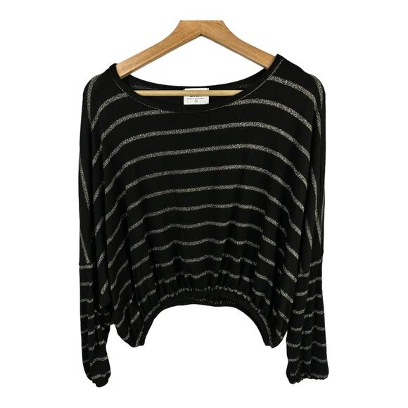 LNA Tops - LNA Womens size XS Lily Long Sleeve Sparkle Metallic Striped Cropped Blouse Top